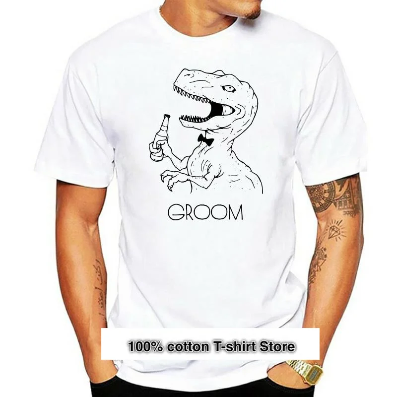 

Camiseta estampada de algodón para hombre y mujer, camisa de manga corta con estampado de dinosaurio para novio