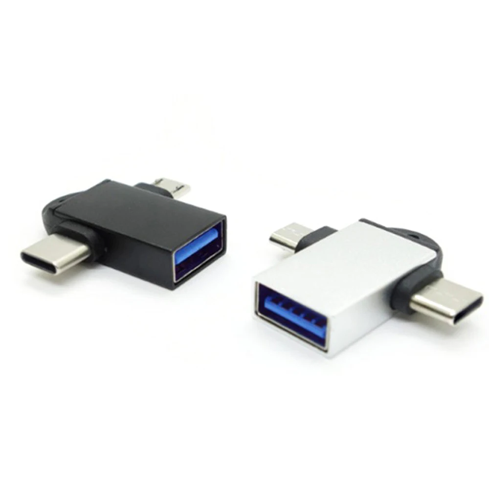 

2 in 1 OTG Adapter, USB 3.0 Female To Micro USB Male and USB C Male Connector Aluminum Alloy on The Go Converter