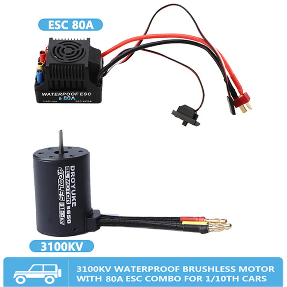 

1combo Waterproof Droyuke BL3650 3100KV 3900KV 4300KV 5200KV Brushless Motor & 80A Brushless ESC for 1/10 1:10 RC Car Truck