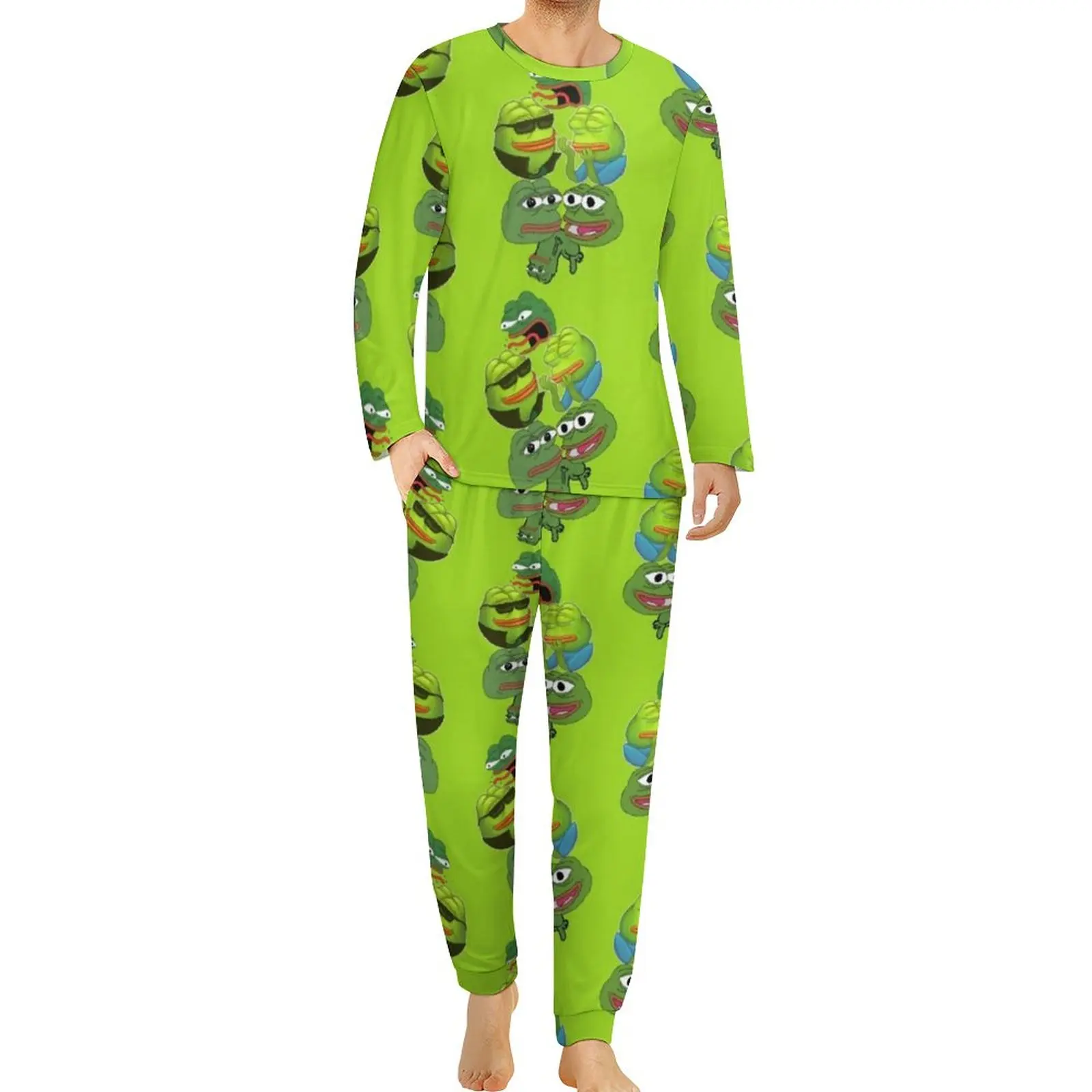 

Frog Pajamas Male Animal Meme Elegant Nightwear Autumn Long Sleeve 2 Piece Night Graphic Pajama Sets Big Size