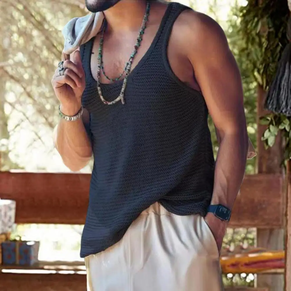 

Модный мужской летний жилет, поглощающий пот, мужской жилет с U-образным вырезом, свободная Мужская Летняя майка, спортивный топ