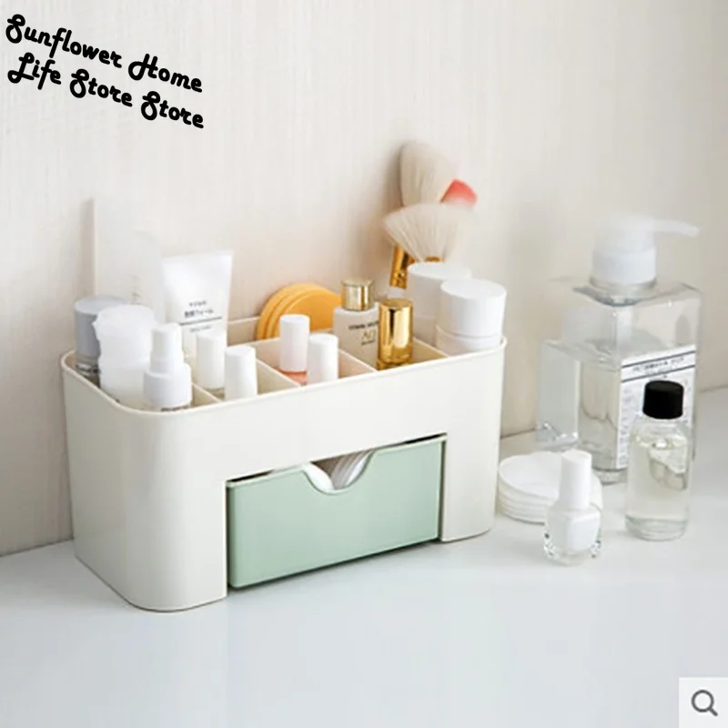 

Plastic Holder Organizers Saving Space Desktop Cosmetic Brush Storage Case with Drawer Makeup Jewelry Pens Desk Organize Box