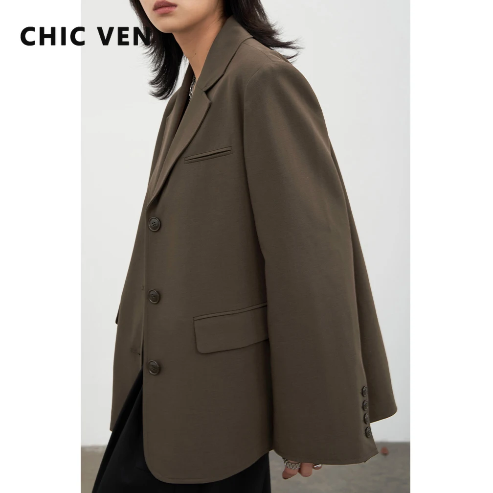 CHIC VEN Women's Blazer Single Breasted Retro Solid Long Sleeve Woman Suit Coat Office Lady Tops Outerwear Spring Autumn 2022