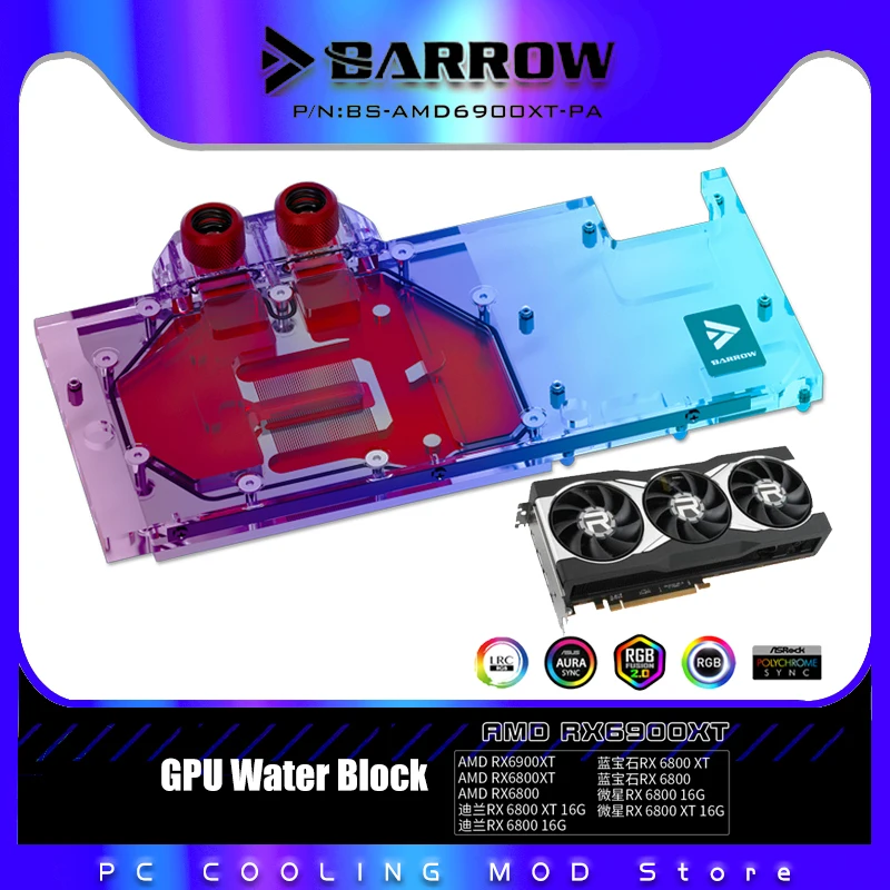 

Barrow Full Covered GPU Water Block For AMD Founders RX6800 6900 XT Graphics Card,VGA Copper Radiator 5V SYNC BS-AMD6900XT-PA