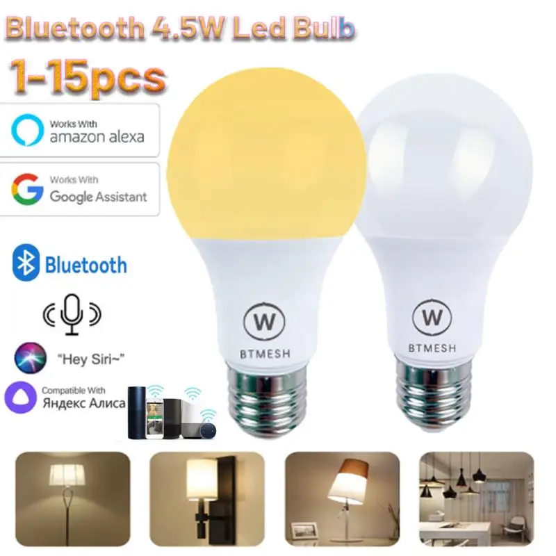 

Умная светодиодная лампа Bluetooth, 4,5 Вт, E27, RGBW, BT, регулируемая в соответствии с приложением IOS/Android