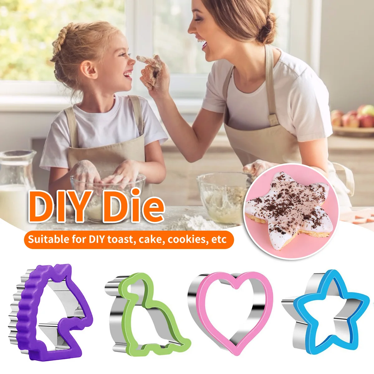 

2pcs Cute Sandwich Cutter Set for Kids Children Biscuits Embossed Device Stainless Steel Food Grade Mold for Kitchen Baking