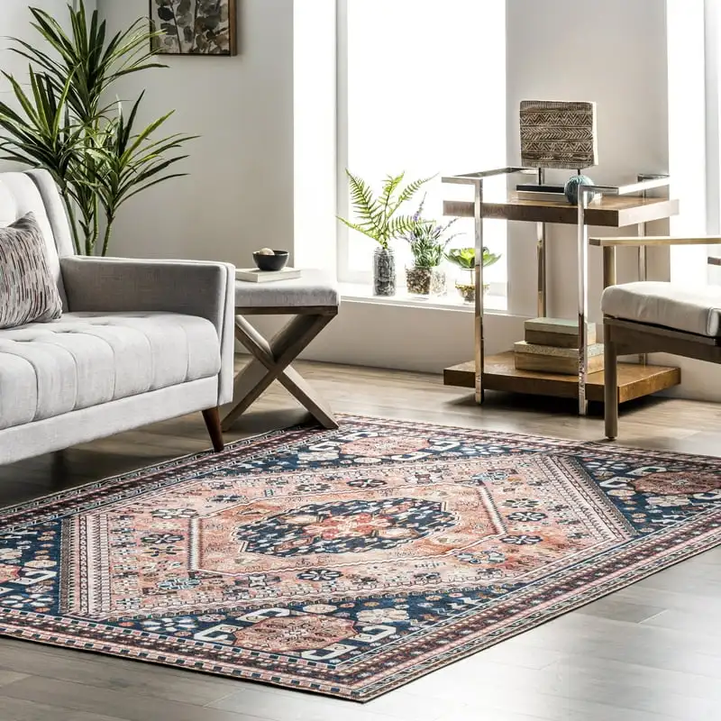 

Machine Washable Bohemian Medallion Area Rug, 5' x 8', Blue