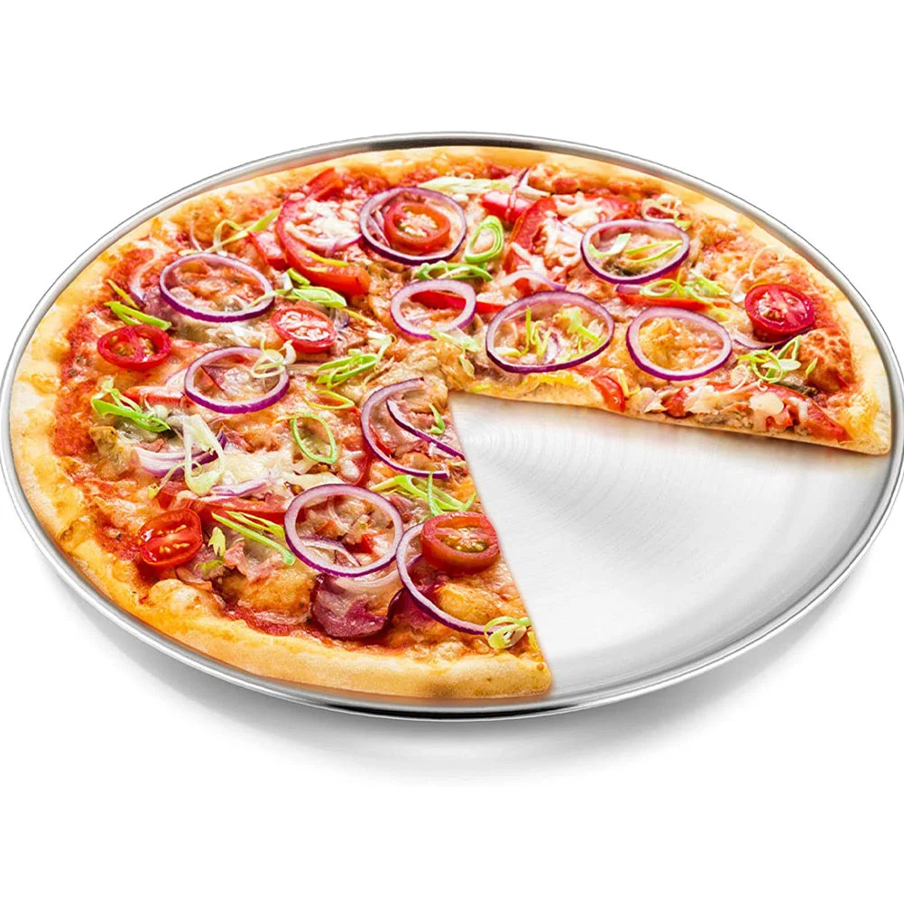 

Pizza Plate Round Shape Aluminum Baking Pans Serving Tray Dish Salad Home Plates