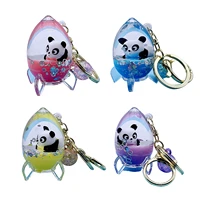 panda keyring rocket shape animal keychains as gifts for women floating panda quicksand astronaut girl key chains as purse charm