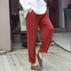Женские брюки из хлопка и льна, прямые однотонные брюки свободного покроя, Винтажные эластичные штаны, осень-лето 2022
