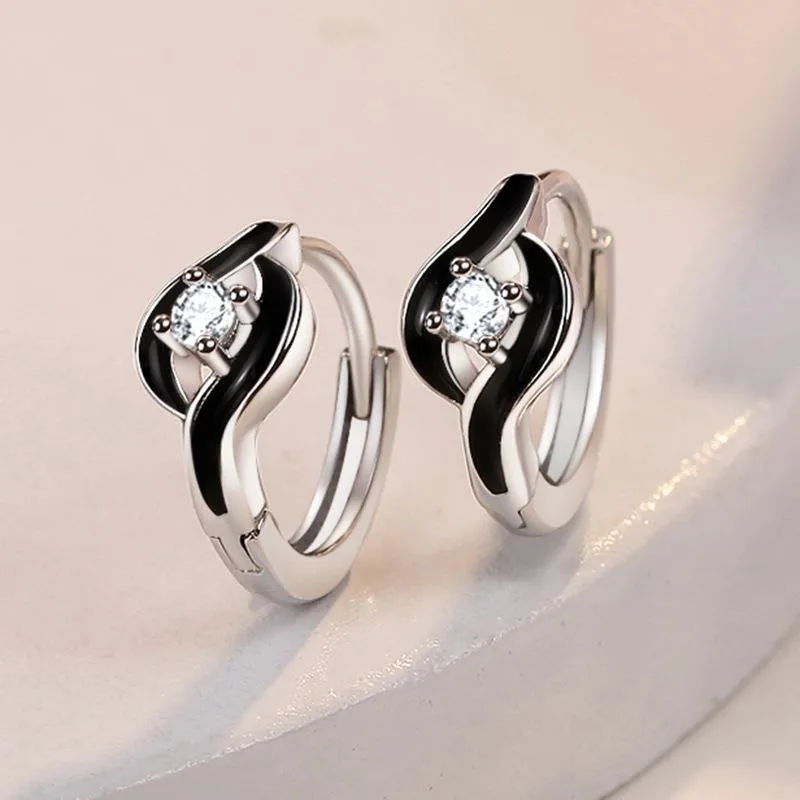 

New 925 Sterling Silver Classic Forever Love Black Stud Earring Fashion Crystal Jewelry Gifts