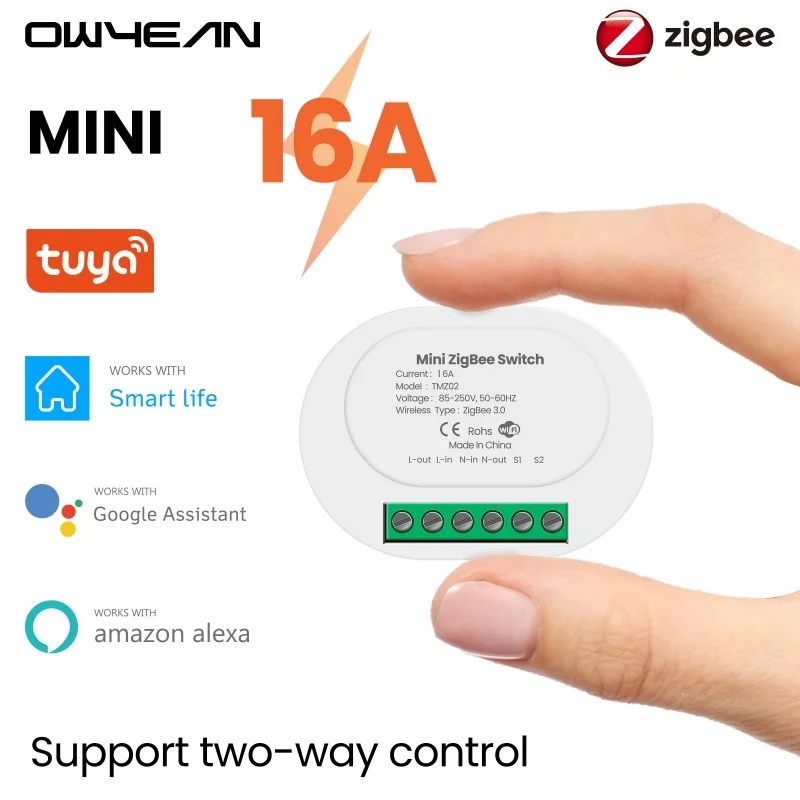 

Умный мини-выключатель ZigBee 3,0 Tuya 16 А, релейный выключатель «сделай сам» с поддержкой двухстороннего управления, умный Life, Alexa, Google Home, Модуль А...