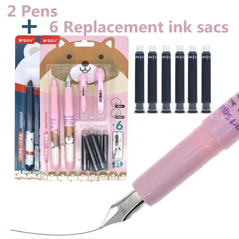 

M&G Black Direct liquid pen combination card 2 Pens + 6 Replacement ink sacs Calligraphy practice HAFP0438