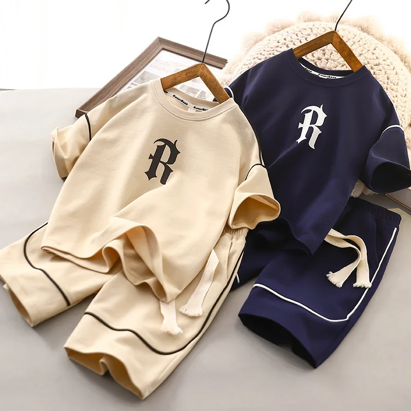 

Boys Summer Short Sleeve T-Shirt Sports Suit Junior Children's Fashion Split Short Suit Clothes 3-12y