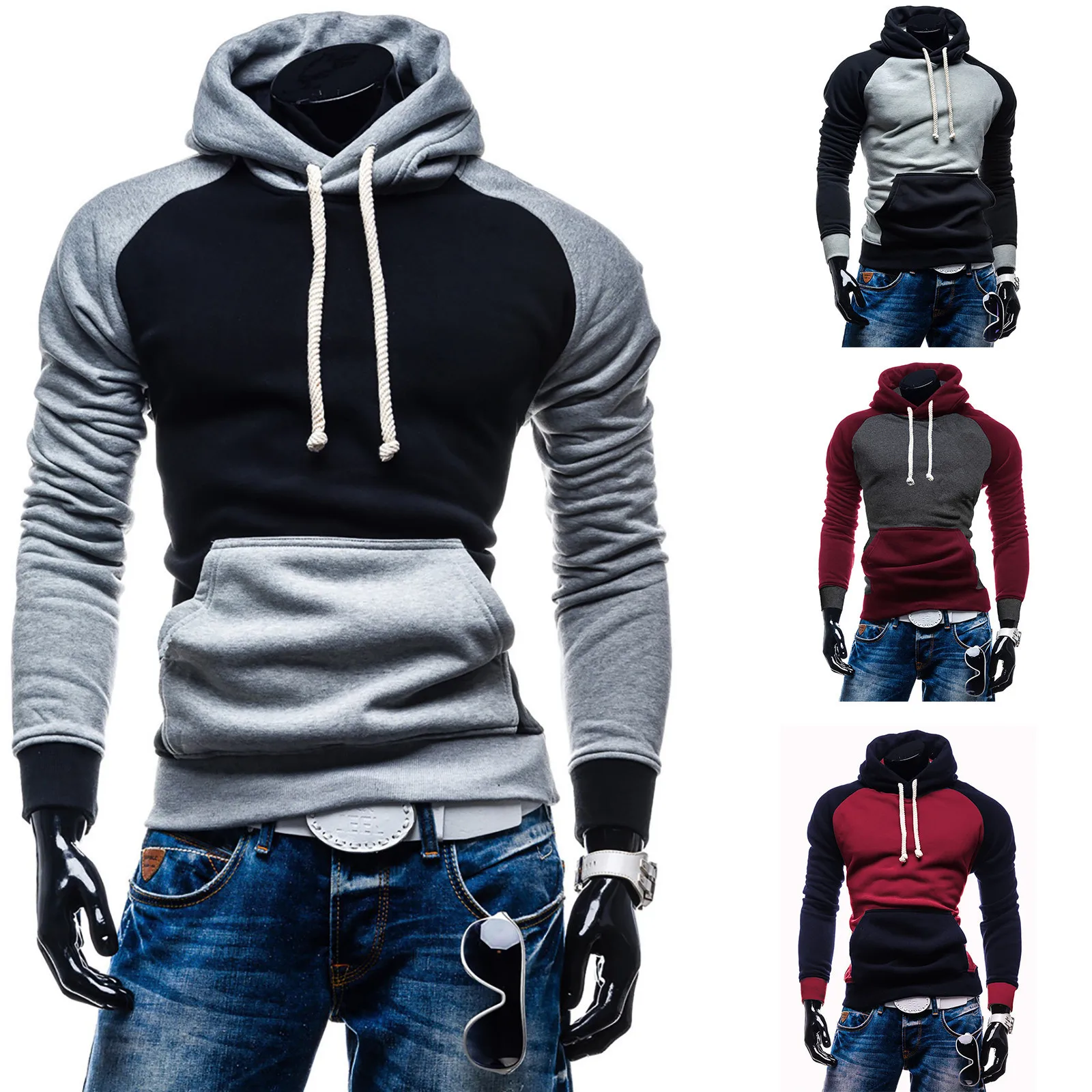 

Мужская толстовка в стиле пэчворк, повседневная спортивная одежда, уличная одежда, модный флисовый термопуловер с капюшоном для фитнеса