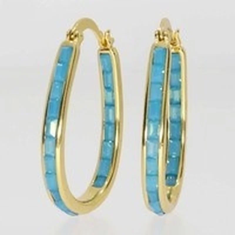 

Fashion Graceful, U-shaped Circle, Gold Plated Blue Earrings, Unique Charm, Temperament，European American , Accessories Women