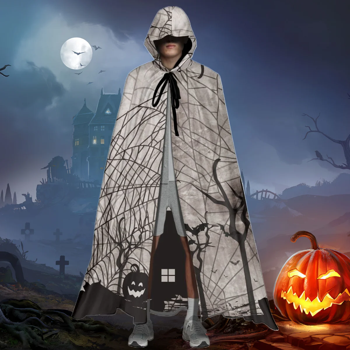 

Fashion Dark Castle Black Cat Design Winter Men's Hooded Cloak Hooded Cloak Unisex Casual Thick Warm Hooded Cloak Coat Poncho