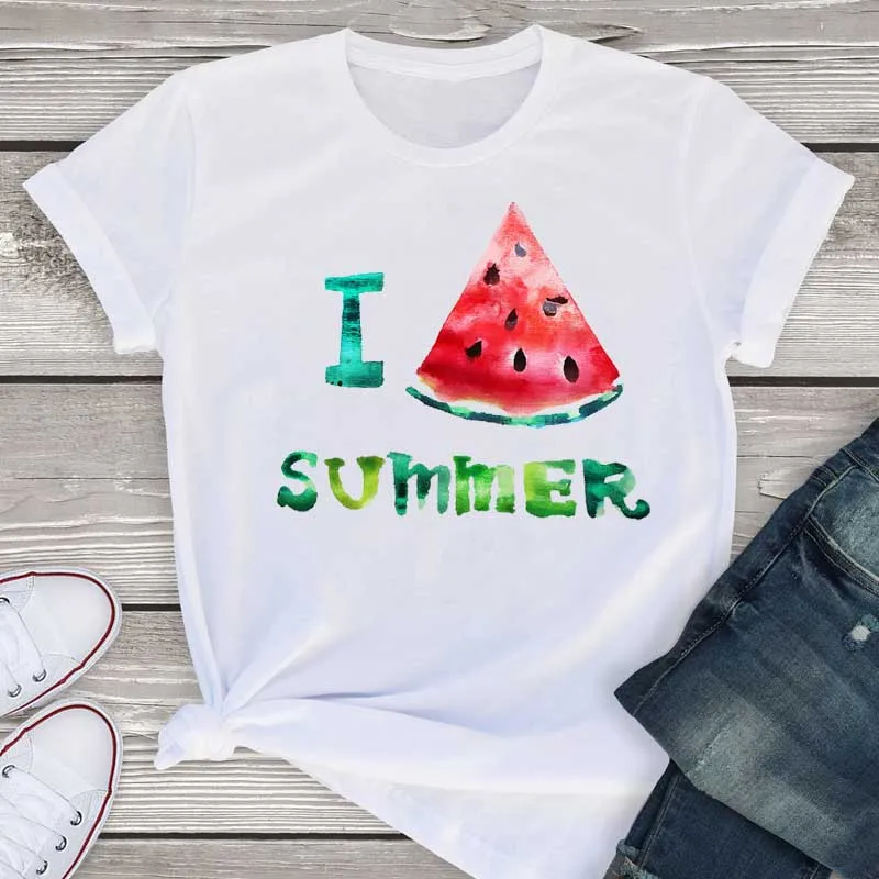 

I Love Summer Print T Shirt Fashion Women T Shirt Casual Short Sleeve Tee Female Watermelon Cute Tops Ladies Graphic T-shirt