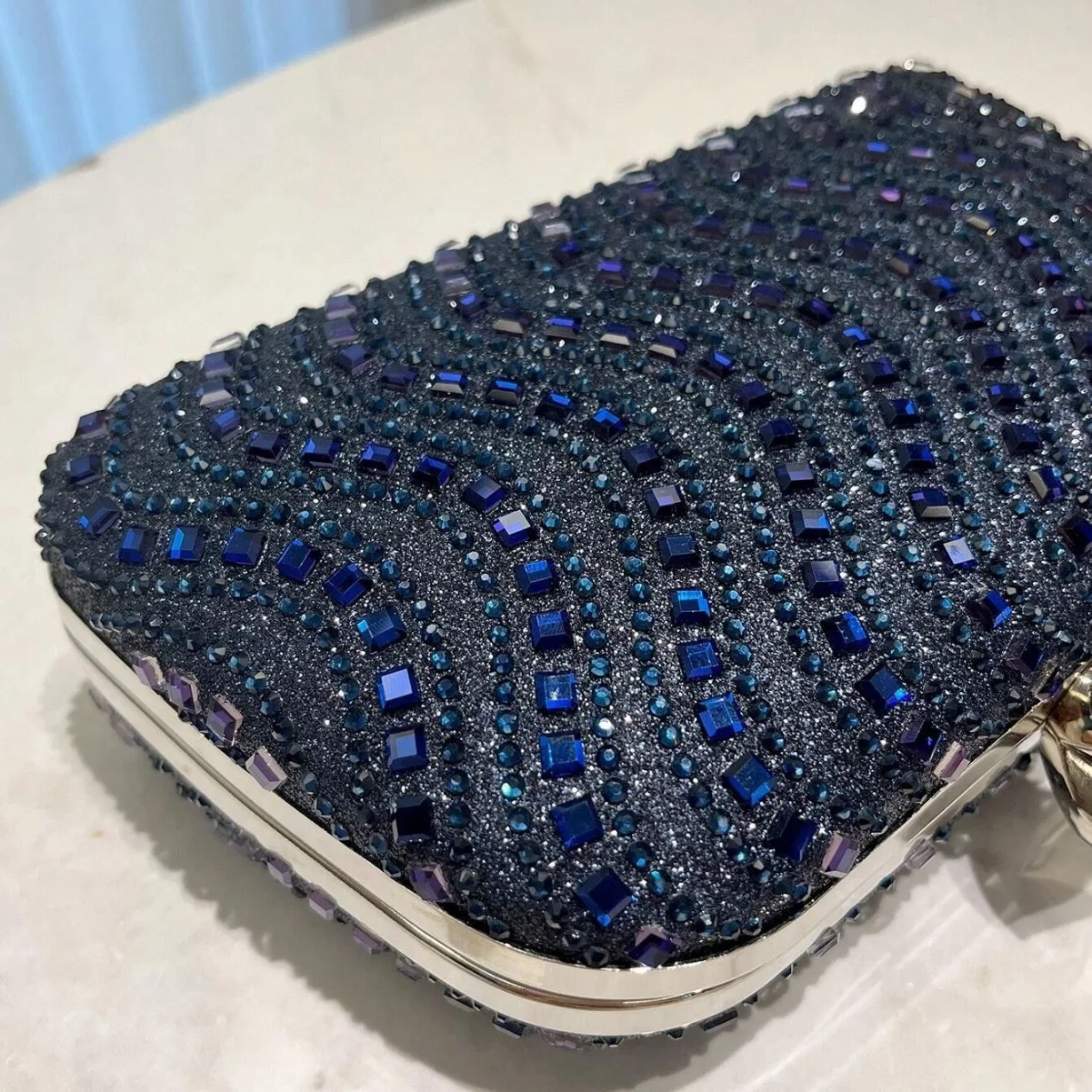 Ретро темно-синяя серебряная вечерняя сумка для ужина изысканная роскошная