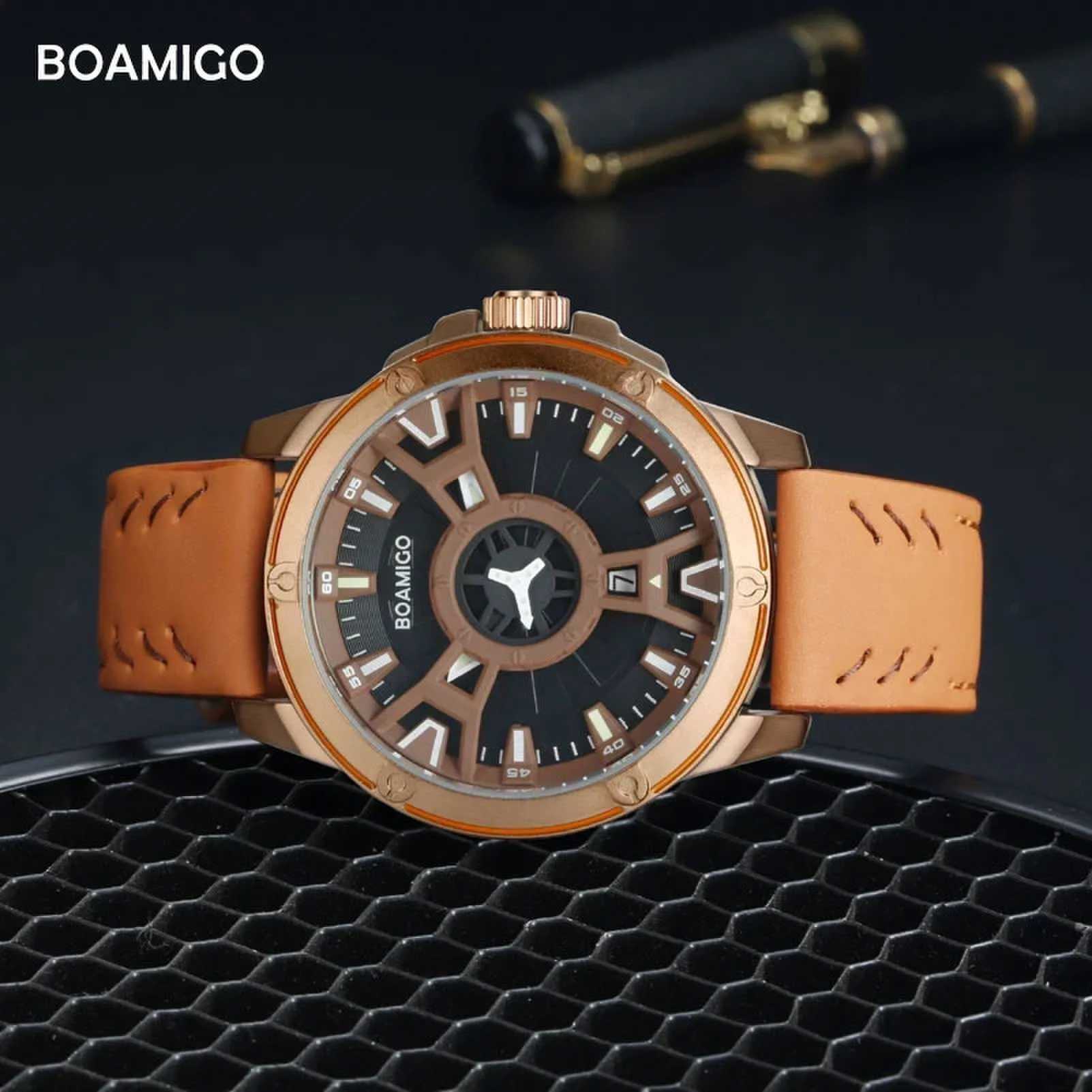 Мужские модные Роскошные Кварцевые часы BOAMIGO, крутые 3D часы с двойной панелью, персонализированные часы с указателем на ремешке