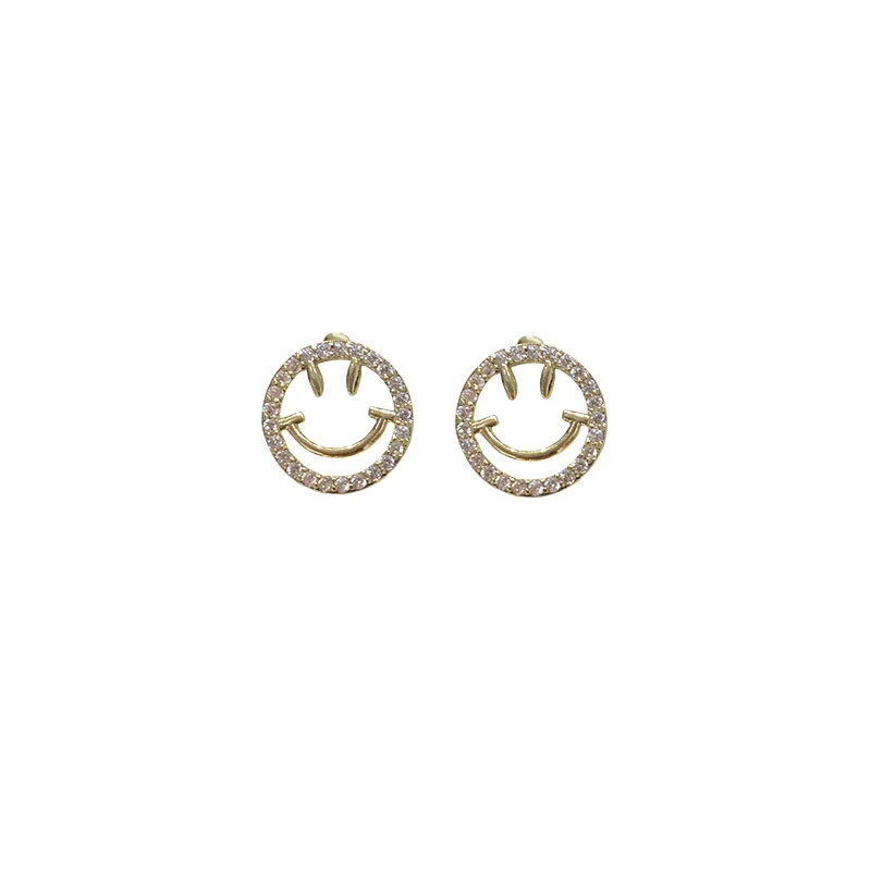 

Simple Circle Lovely Smiling Face Earrings Zircon Lucky Love Heart Mother's Day Woman Girl Wedding Blessing Ear Studs Jewelry