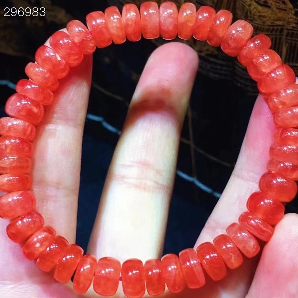 

Натуральный Красный Родохрозит, прозрачный браслет из бусин Абака, 8,4x4,2 мм, растягивающийся драгоценный камень, женский красный Родохрозит,...