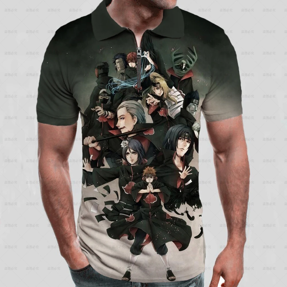 

Рубашка-поло мужская с коротким рукавом, модная Повседневная дышащая футболка с лацканами, на молнии, деловая модная, для косплея Наруто