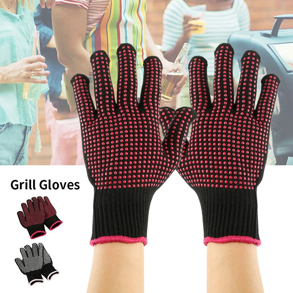 

Barbecue Anti-scald Gloves Heat Glove Resistant BBQ Oven Gloves Kitchen Fireproof Gloves Anti-slip Gloves for Baking Cooking