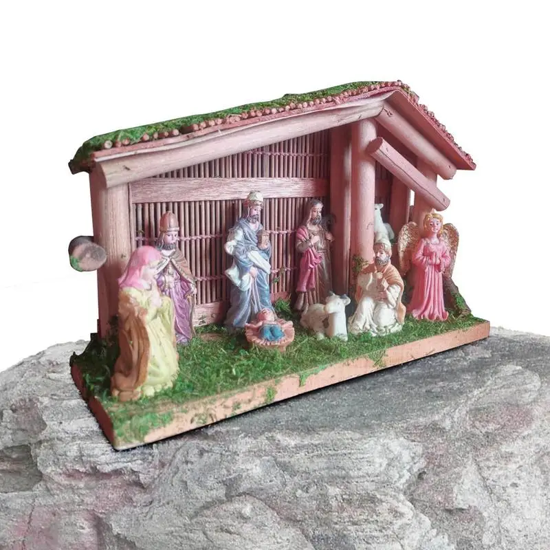

Christmas Nativity Scene Ornamental Manger Statue Desktop Nativity Stable Scene With Led Lamp Christmas Nativity Decoration For