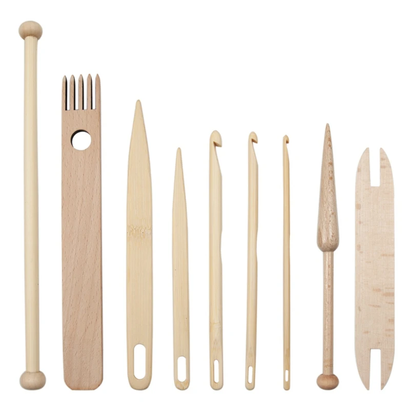 

9 PCS Weaving Tools Wood Hand Loom Stick Set Crochet Needle Shuttle Stick Tapestry Weaving Accessories DIY Crafts