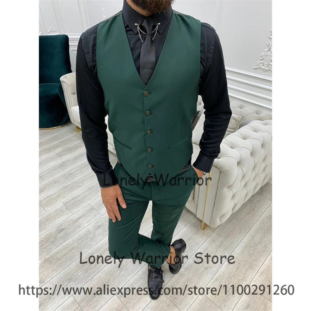 Fashion Green Mens Suit Wedding Groom Tuxedo Formal Business Blazer Slim Fit Banquet 3 Piece Set Costume Homme Jacket Vest Pants images - 3