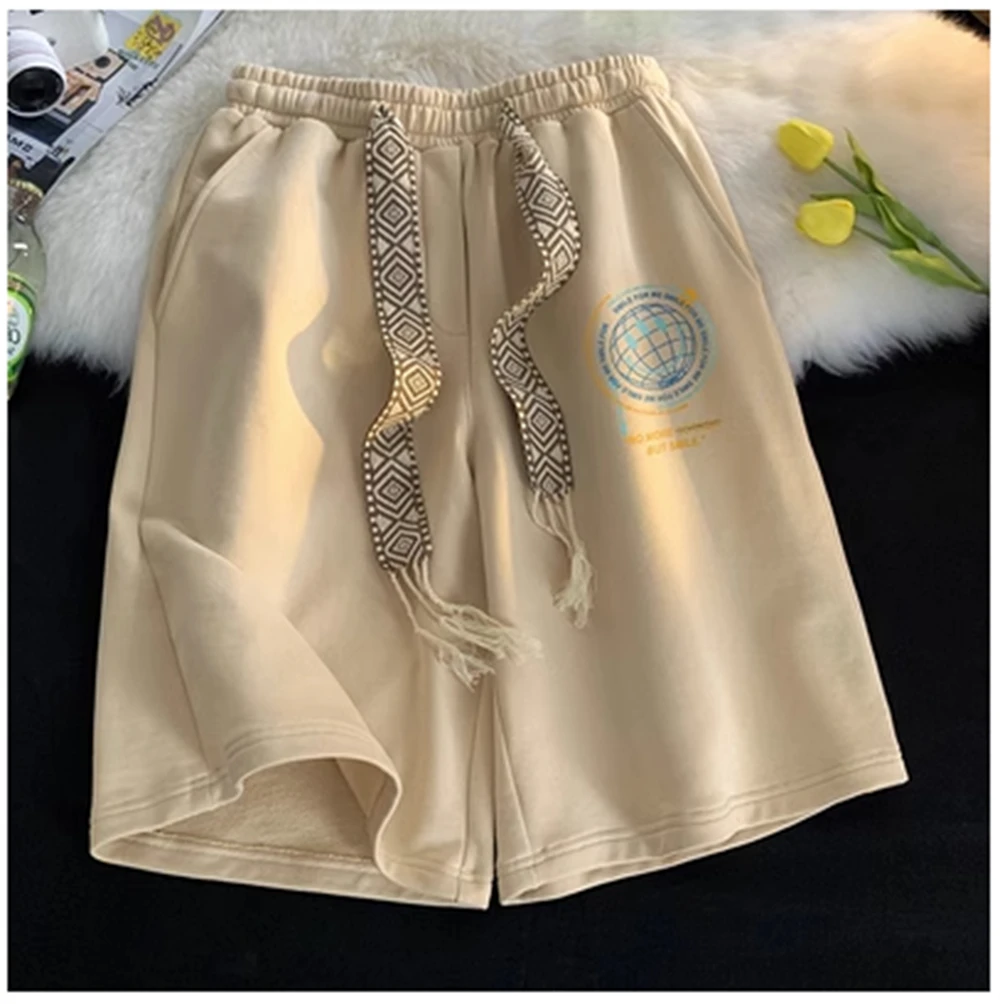 2023 New Women's Summer Smiling Face Printed Sports Shorts Loose Relaxed Wide Leg Capris