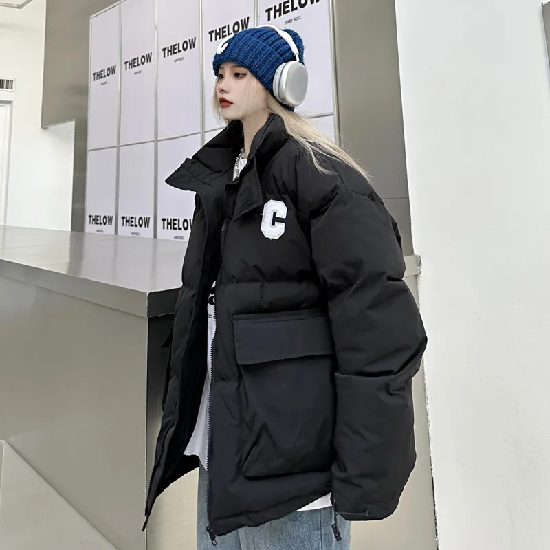 2022 Winter Street Pike Coat Women'S Cargo Thick Jacket Harajuku Stand Up Collar American Hip Hop Fashion Loose Coat Warm Casual