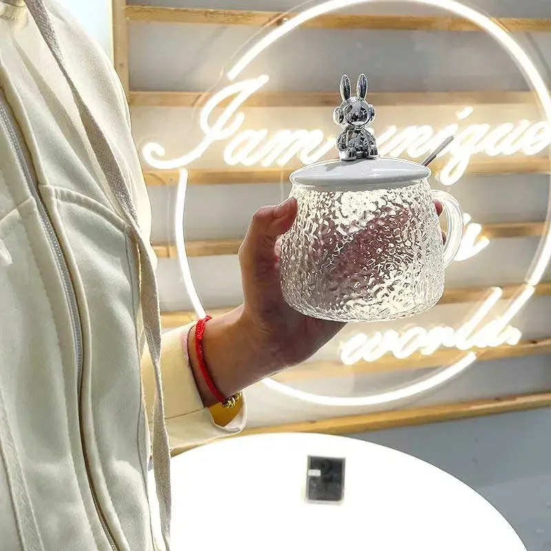 Стеклянная кружка с милым медведем крышкой и ложкой термостойкая стеклянная