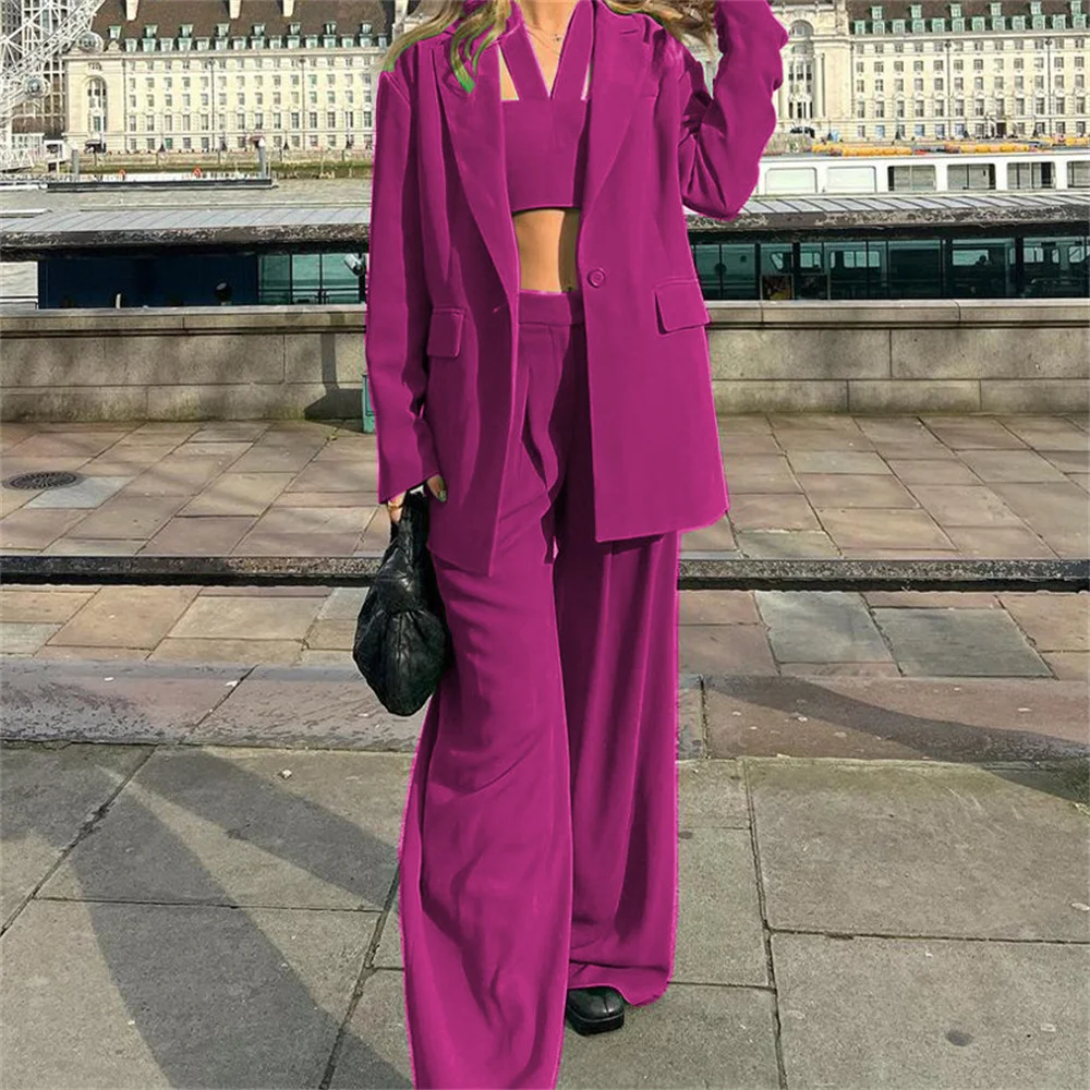 Women Pant Sets 2023 New in Spring Business Casual Loose Blazer and Wide Leg Pants Elegant Office Lady Formal 2 Piece Set