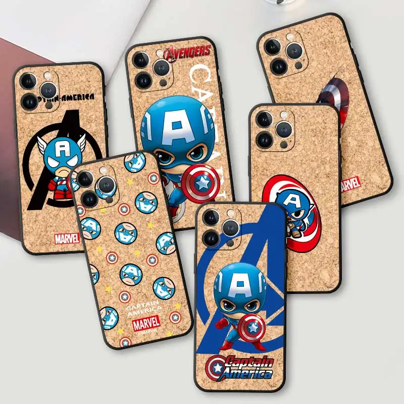 

Чехол для телефона с японской текстурой древесины для iPhone 14, 13, 11, 12 Pro Max, XR, XR, X, 8 Plus, чехол с героями Marvel, Капитан Америка