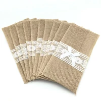 10pcs natural jute burlap cutlery holders packaging fork and knife for wedding party decoration 1121cm aa8016