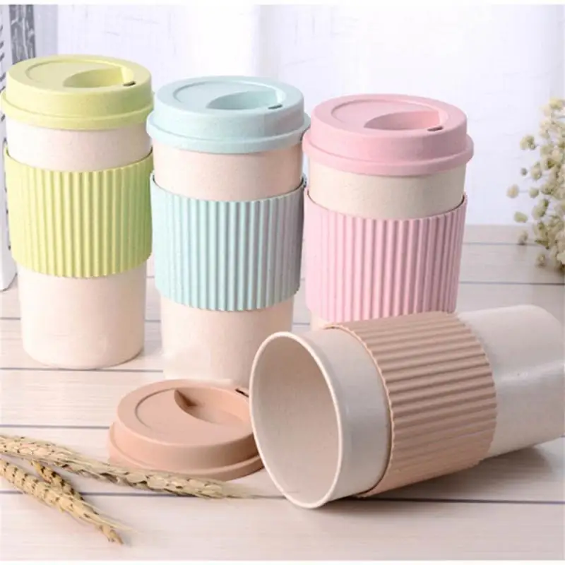 

Wheat Straw Coffee Cup Portable High Temperature Resistant Water Cup With Lid Reusable Multifunctional Eco-Friendly Travel Mugs