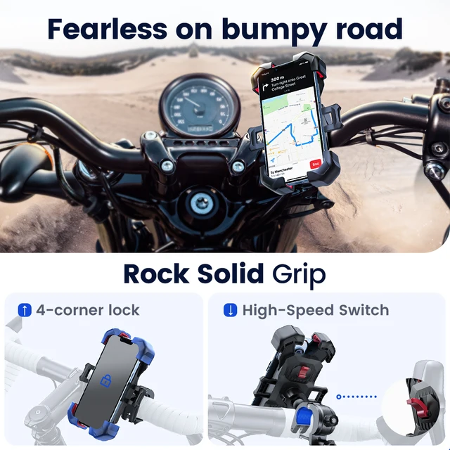 Joyroom Bike Phone Holder 360° View Universal Bicycle Phone Holder for 4.7-7 inch Mobile Phone Stand Shockproof Bracket GPS Clip 5