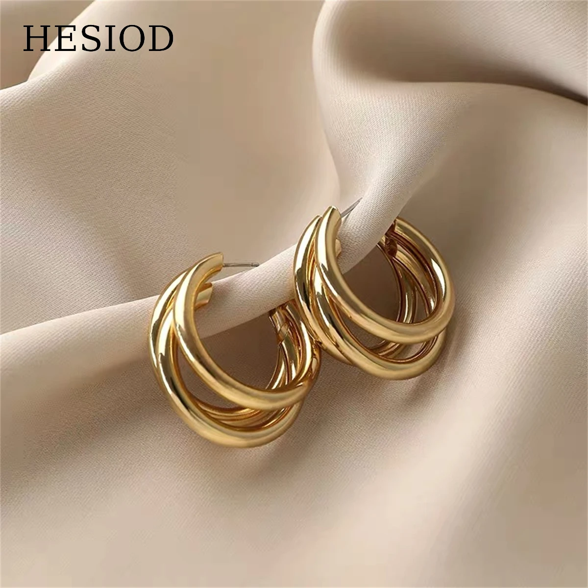 

Hot Trendy Gold Color Three Circle Hoop Earrings For Women 925 Needle Piercing Jewelry Wedding Party Accessories Birthday Gifts