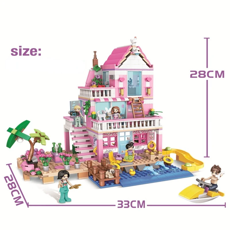 

Friends City House Summer Holiday Seaside Villa Apartment Moc Building Blocks Sets Figures DIY Toys for Kid Girls Christmas Gift