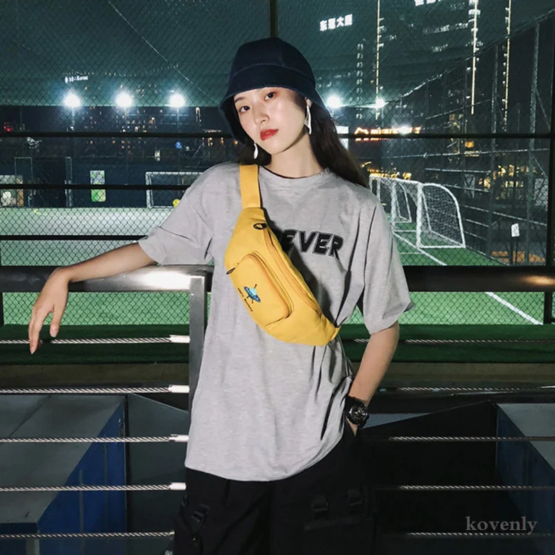 

Waist bag for women banana fanny canvas package belt waist bags harajuku casual female chest bags bum package