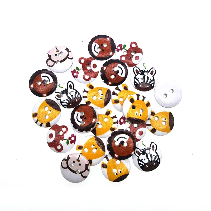 

50PCs Wood Sewing Buttons Scrapbooking 2 Holes Animals Mixed Random 15mm Dia. Costura Botones Decorate bottoni botoes B20429