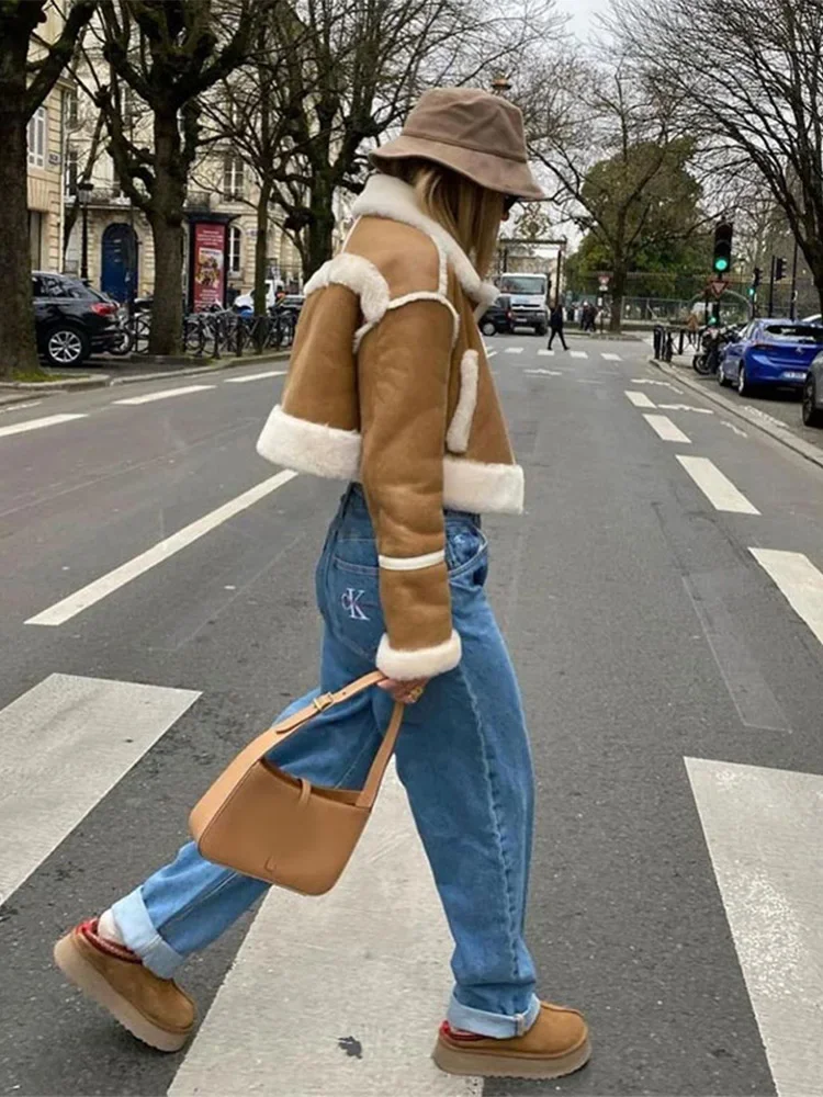 Модное лоскутное меховое пальто из овечьей шерсти женское повседневное короткое