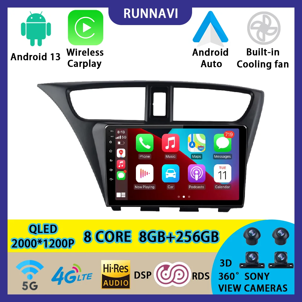 

Android 13 для Honda CIVIC 2012 - 2017 автомобильное радио, стерео, мультимедийный видеоплеер, навигация GPS, беспроводной Carplay RDS DSP авто