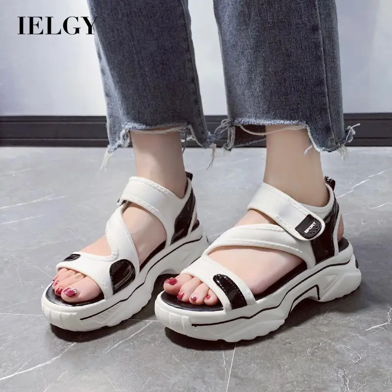 

IELGY sandals female color matching open toe platform 4.5cm sporty style