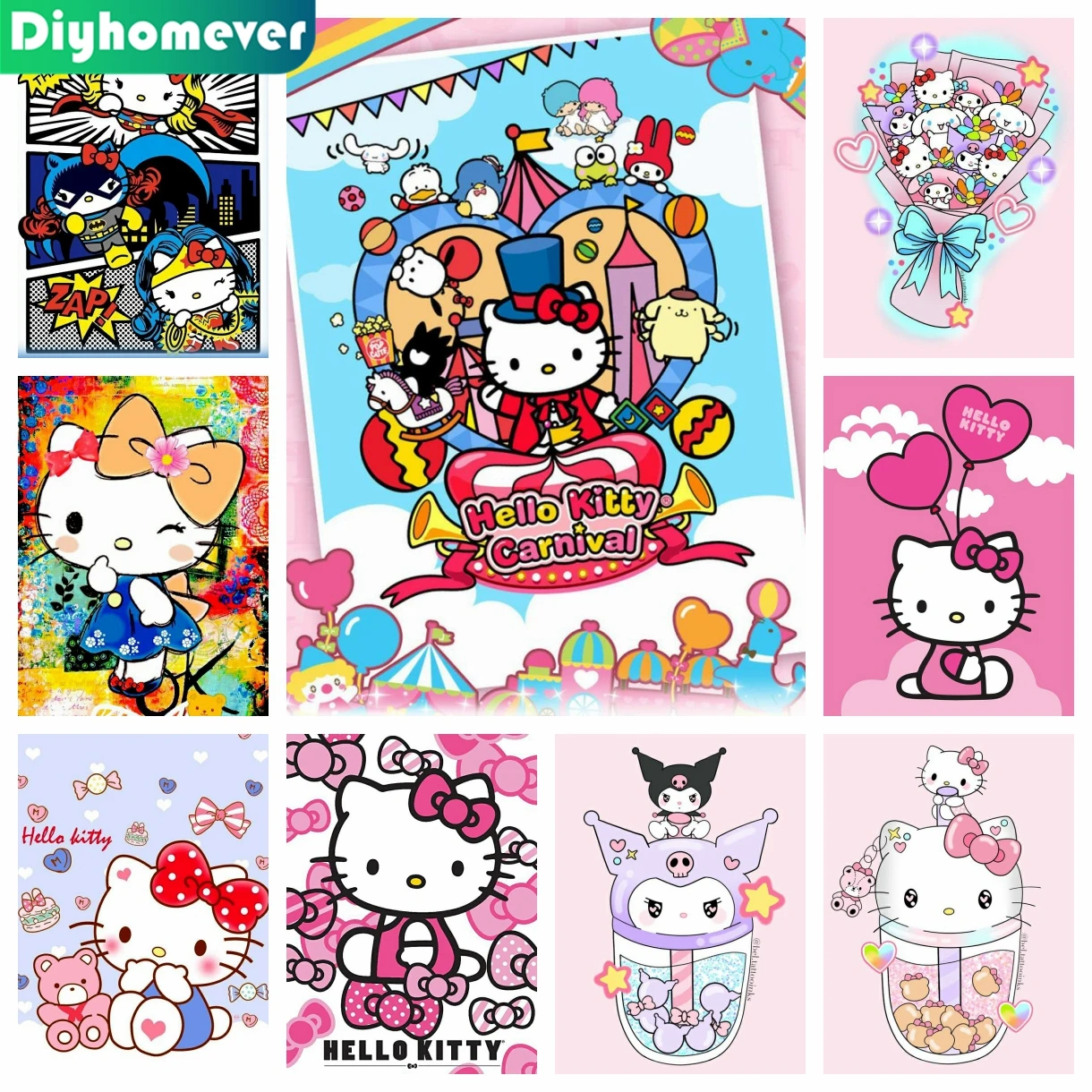 

Алмазная живопись Hello Kitty Sanrio 5D DIY, мозаика из мультфильмов, вышивка крестиком, рукоделие, домашний декор, детские подарки