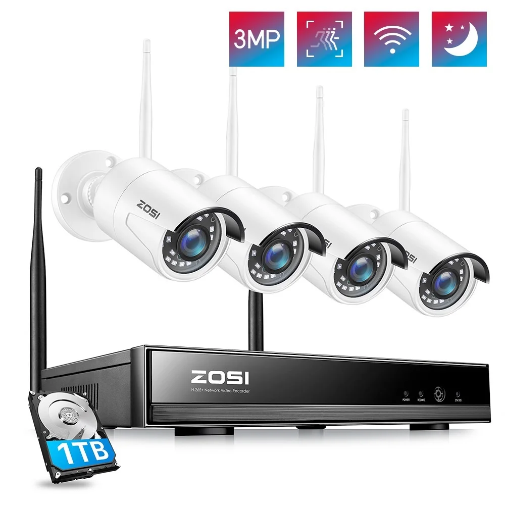 

8CH Wireless CCTV System 8CH H.265 2K NVR with 2MP/3MP Outdoor Camera IP Security System WiFi Video Surveillance Kit