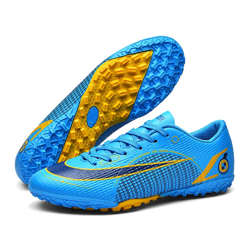 Blue Children's Football Shoes Trainers Size 31-46  Lace-up Low Football Sneakers for Teenager Non-slip Indoor Soccer Cleats Men