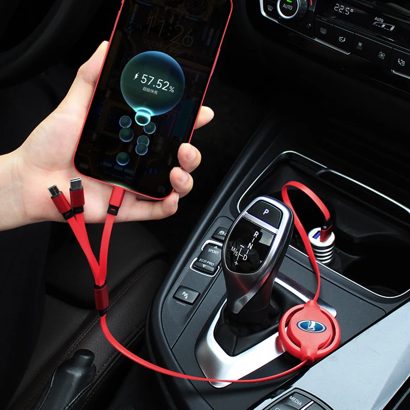 Автомобильный USB-кабель для зарядки 3 в 1, выдвижной зарядный кабель для Lada VESTA Niva Kalina Priora Granta Largus Vaz Samara 2110 (art.: 3920cd240b018) - 3920cd240b018